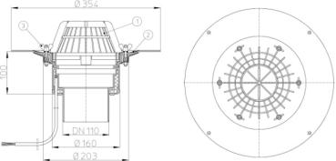 Dachablauf DN75 mit Klemmelement und Heizung (10-30W/230V)  HL62.1/7